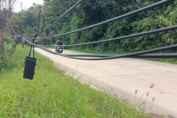 Kabel Fiber Optik Semrawut di Jalan Simpang - Bayah, Ancam Keselamatan Pengguna Jalan