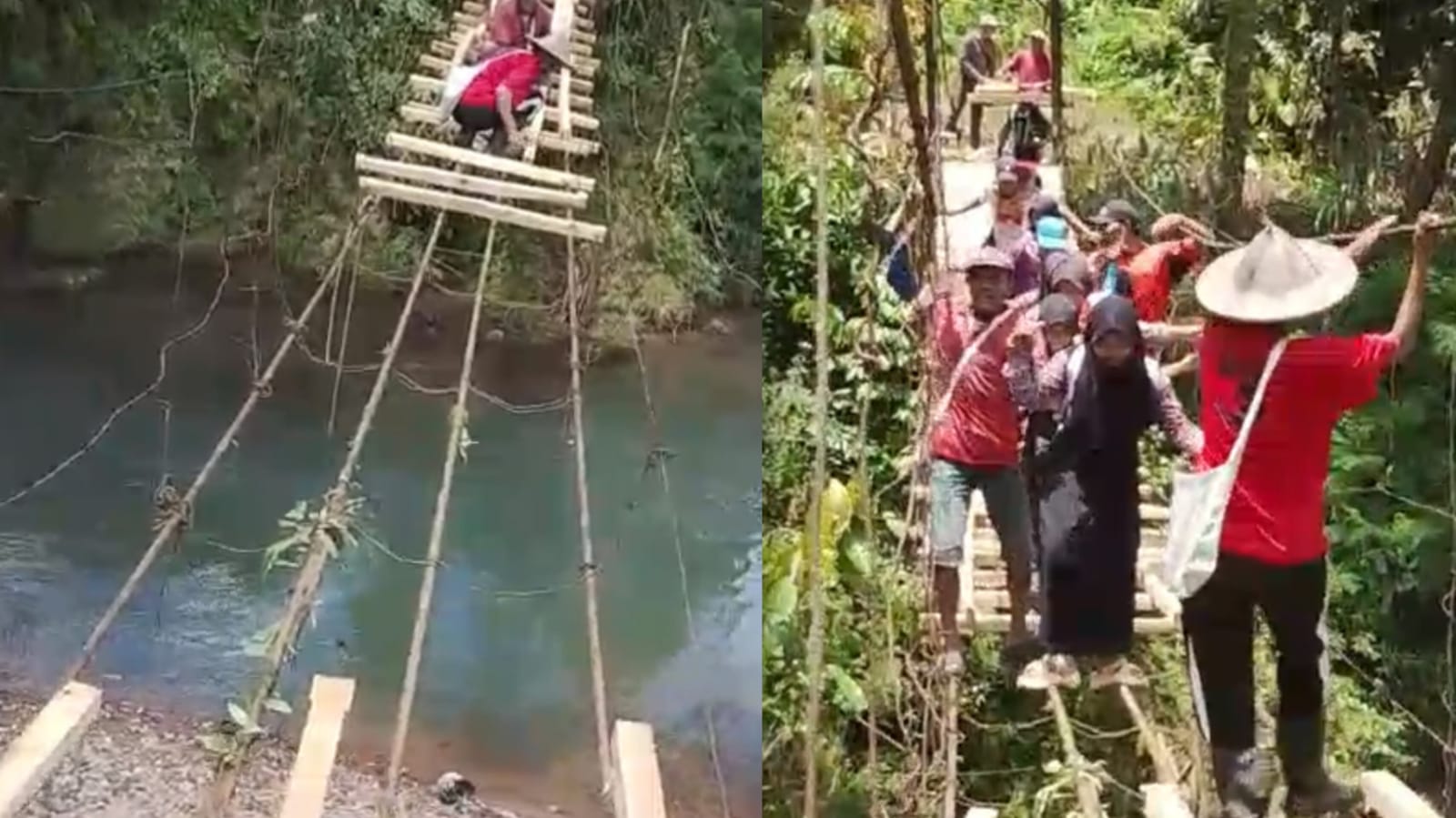 Jembatan Gantung Rusak Parah di Panggarangan Diperbaiki Swadaya Warga
