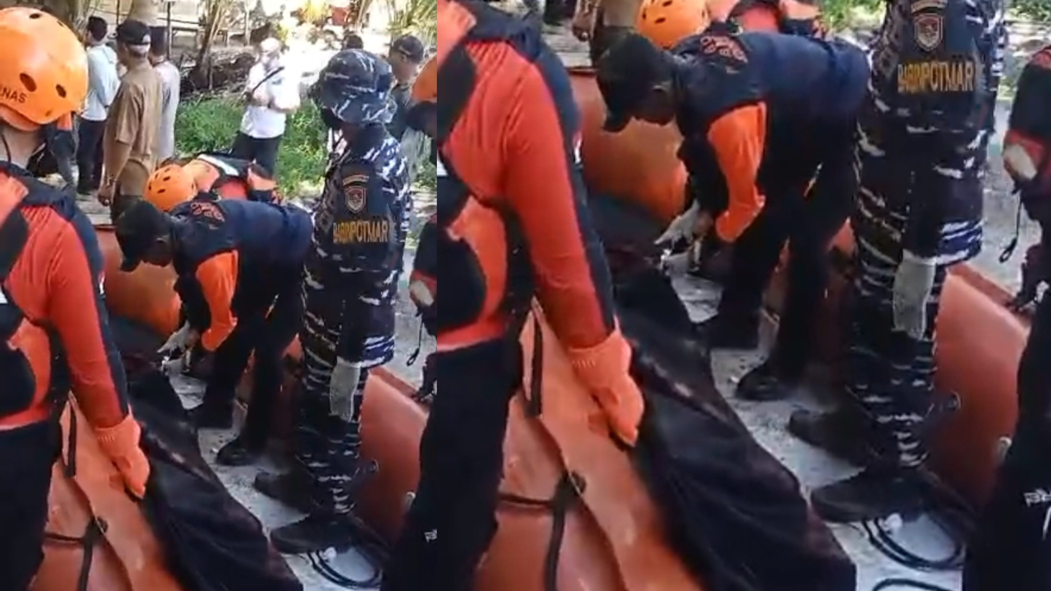 Proses Evakuasi Wisatawan Asal Cina yang meninggal terseret ombak di Cihara, Lebak