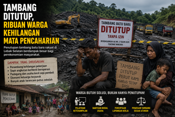 Tambang Batu Bara Rakyat Ditutup, Ribuan Warga Lebak Selatan Kehilangan Mata Pencaharian